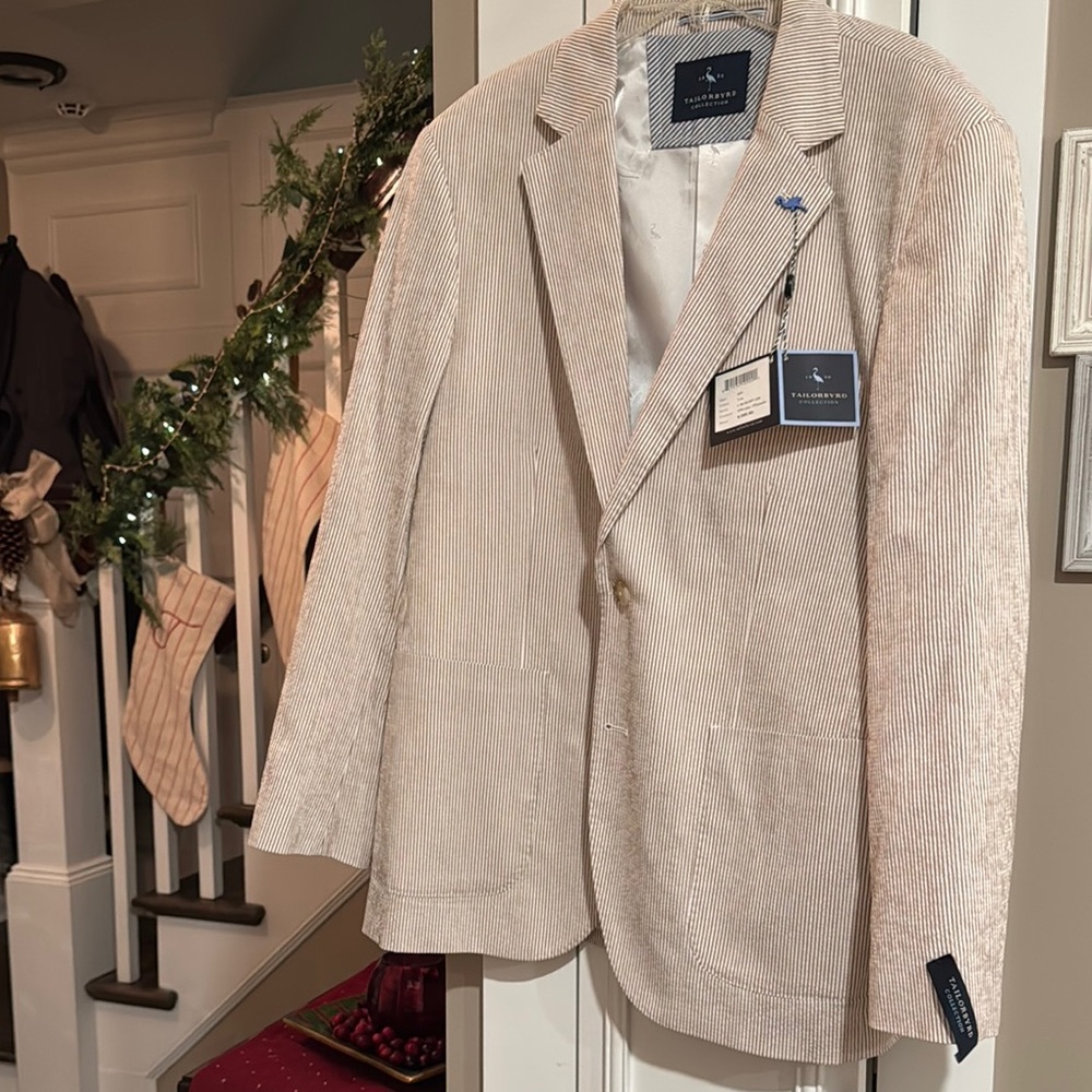 Men's Beige Seersucker Blazer
